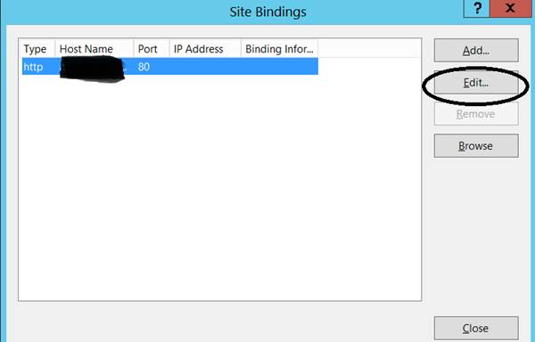 "Site Bindings" dialog