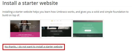 No thanks, I do not want to Install a starter website