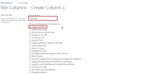 Single line of text type
