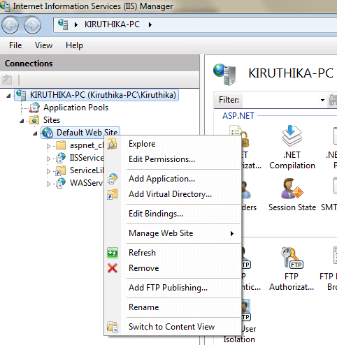 Adding Application in IIS