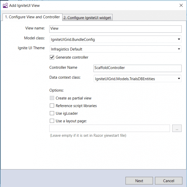 Configure view and controller