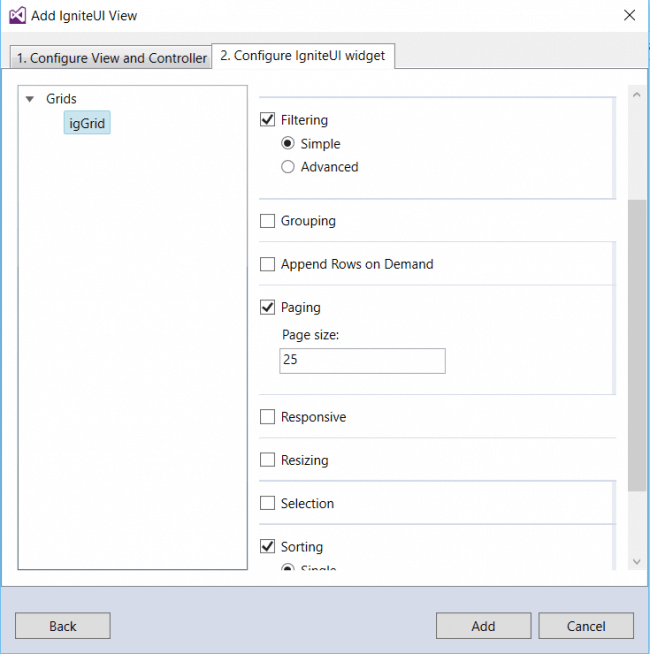 Configure IgniteUI widget