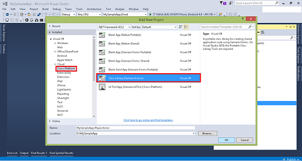 Select Blank App (Xamarin.Forms.Portable)