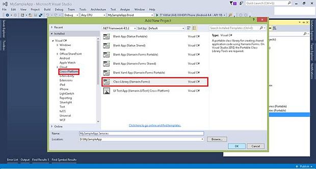 Select Blank App (Xamarin.Forms.Portable)